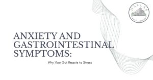 Presentation cover:'Anxiety and Gastrointestinal Symptoms' with decorative wavy lines and Dallas Mental Health logo.