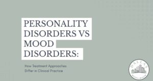 Cover slide:'Personality Disorders vs Mood Disorders' with subtitle 'How Treatment Approaches Differ in Clinical Practice', Dallas Mental Health logo bottom right.