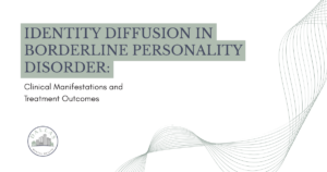 Presentation slide title: Identity diffusion in borderline personality disorder; subtitle 'Clinical Manifestations and Treatment Outcomes', with Dallas Mental Health logo and decorative wave lines.